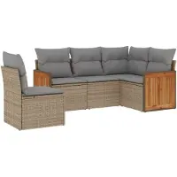vidaXL Ensemble de salon de jardin 5 pièces avec coussins Beige Poly Rattan