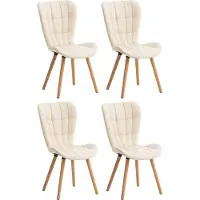 CLP - Ensemble de 4 chaises de salle à manger Elda, revêtues de similicuir, avec une structure en bois robuste, couleur crème