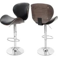 Mendler Tabouret de bar Foxrock, chaise de bar, bois courbé, design rétro gris, similicuir noir