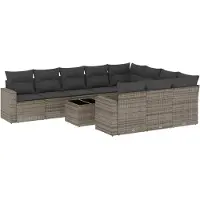 vidaXL Ensemble de salon de jardin 11 pièces avec coussins Gris Poly rotin