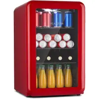 Klarstein PopLife Refroidisseur de boissons - mini-bar, réfrigérateur rétro, 0-10°C, seulement 39 dB, 70 L, écologique, porte à double vitrage, design rétro, rouge