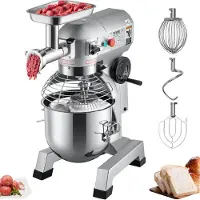 Vevor Robot de cuisine , pétrin 1100 W 20 L en acier inoxydable Robot de cuisine compact 120 kg/h Hachoir à viande, bol 20 L, batteur sur socle 3 vitesses, mixeur multifonctions Hachoir