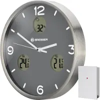 Bresser MyTime Io NX Horloge murale radio pilotée avec Mesure de Temperature et Humidité - Diamètre 30 cm