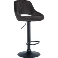 CLP Tabouret de bar Milet, revêtement en velours, réglable en hauteur, pivotant, avec dossier, couleur du piètement : noir