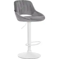 CLP Tabouret de bar Milet, revêtement en velours, réglable en hauteur, pivotant, avec dossier, gris foncé, piètement blanc