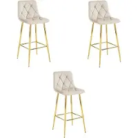 Leobert Tabouret De Bar - - Nado - Velours Beige/Pieds Dorés - 43,5 X 49 X 102 Cm - Lot De 3