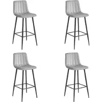 Leobert Tabouret De Bar - - Pozza - Velours Gris Argenté/Pieds Noirs - Lot De 4