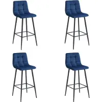 Leobert Tabourets Valora ARCETO - Velours bleu marine et pieds noirs x4 | Lot de 4 tabourets n velours
