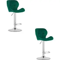 Leobert Tabouret De Bar - - West - Velours Vert/Base Chromée - 46 X 48,5 X 90-111 Cm - Lot De 2