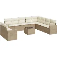 vidaXL Ensemble de salon de jardin 11 pièces avec coussins Beige Poly Rattan