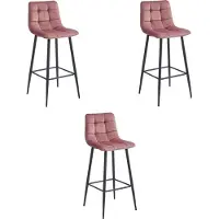 Leobert Tabouret De Bar - - Arceto - Velours Rose Foncé/Pieds Noirs - Lot De 3