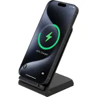 Cazy 15W Wireless Charger Stand, USB-C, lumière LED, charge rapide, adapté aux appareils Qi, Noir