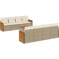vidaXL Ensemble de salon de jardin 9 pièces avec coussins beige Poly rotin