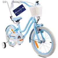 Sun baby Vélo fille 16 pouces cloche roues supplémentaires barre de poussée Silver Moon bleu