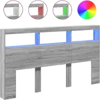 vidaXL Tête de lit LED avec étagère Gris Sonoma 180x17x102 cm