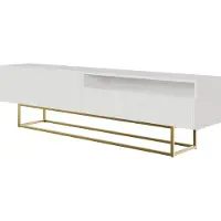 Selsey VELDIO - Armoire TV avec compartiment ouvert, blanc avec structure métallique dorée, 175 cm