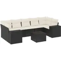 vidaXL Ensemble de jardin canapé 8 pièces avec coussins noir poly rotin