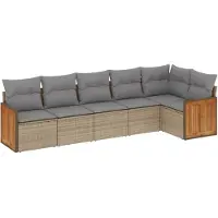 vidaXL Ensemble de salon de jardin 6 pièces avec coussins Beige Poly Rattan