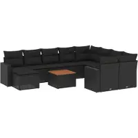 vidaXL Ensemble de salon de jardin 11 pièces avec coussins noir poly rotin