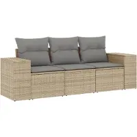 vidaXL ensemble de salon de jardin 3 pièces avec coussins Beige Poly Rattan