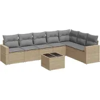 vidaXL Ensemble de jardin canapé 8 pièces avec coussins Beige Poly Rattan