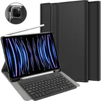 Cazy Housse pour Tablette avec Clavier compatible avec iPad Pro 12.9 (2022) / Pro 12.9 (2021) - Étui Clavier Bluetooth QWERTZ - Noir