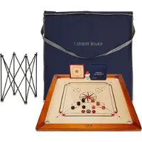 Ubergames Karrom - bois dur - India Officiel 74x74 cm - table & sac inclus Designed in UK - magnifiquement fini - qualité et classe - ECO India