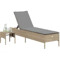 vidaXL Bain de soleil avec table et support Beige Poly Rattan