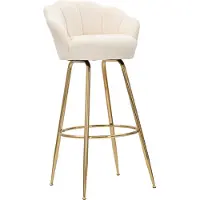 Mauro Ferretti Tabouret De Bar Vienna Glam Crème Et Or - Tabouret Haut En Velours Avec Pieds En Métal Doré En Forme De Pétales, Hauteur D'Assise 90 Cm
