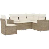 vidaXL Ensemble de salon de jardin 5 pièces avec coussins Beige Poly Rattan