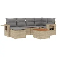 vidaXL Ensemble de salon de jardin 7 pièces avec coussins Beige Poly Rattan