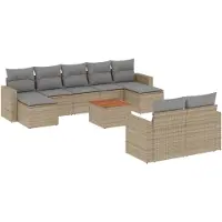 vidaXL Ensemble de salon de jardin 10 pièces avec coussins Beige Poly Rattan