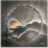AMS 9514 Horloge murale quartz ardoise naturelle ardoise argentée