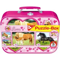 Schmidt Chevaux - Boîte de puzzle 2 x 26, 2 x 48 pièces dans un coffret métallique