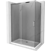 Mexen Omega Cabine de douche pliante 140 x 80 cm, Noir graphite, Chrome + receveur de douche Flat, bialy - 825-140-080-01-40