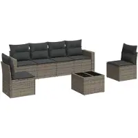 vidaXL ensemble de salon de jardin 7 pièces avec coussins Gris Poly Rattan