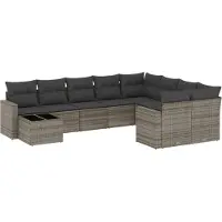 vidaXL Ensemble de salon de jardin 10 pièces avec coussins Gris Poly Rattan