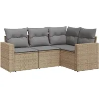 vidaXL Ensemble de salon de jardin 4 pièces avec coussins Beige Poly Rattan