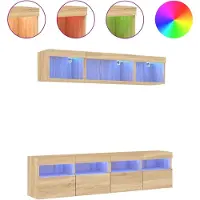 vidaXL Meuble-paroi 5 pièces avec éclairage LED Chêne Sonoma Matériau dérivé du bois
