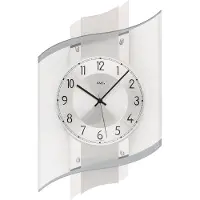 AMS 5516 Horloge murale radio analogique argentée avec verre moderne
