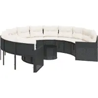 vidaXL Canapé de jardin avec table et coussins Rond Noir Poly-Rattan