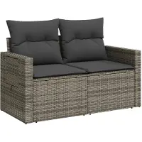 vidaXL Canapé de jardin 2 places avec coussins Gris Poly rotin