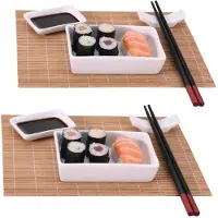 Excellent houseware Service à sushi pour 2 personnes, avec natte en bambou