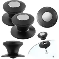 Kadax Poignée pour couvercle de casserole "Barletta", Poignée de maintien pour couvercle de casserole en plastique et inox, 2 pièces, noir
