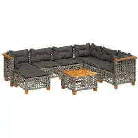 vidaXL Ensemble de jardin canapé 8 pièces avec coussins Gris Poly rotin