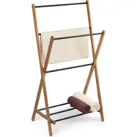 Kadax Porte-serviettes en bois, étendoir à linge avec surface de séchage jusqu'à 3,5m, porte-serviettes de bain pliable