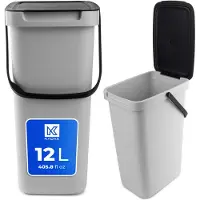 Kadax Poubelle avec couvercle et poignée, Poubelle en plastique, Poubelle pour le tri sélectif (Gris, 12L)