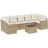vidaXL Ensemble de jardin canapé 8 pièces avec coussins Beige Poly Rattan