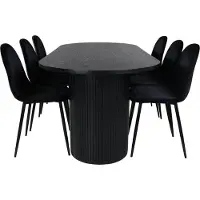 Ebuy24 BiancaBL ensemble table, table noir et 6 Polar chaises Velours noir.