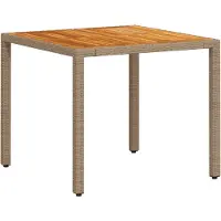 vidaXL Table de jardin beige 90x90x75 cm Poly rotin acacia